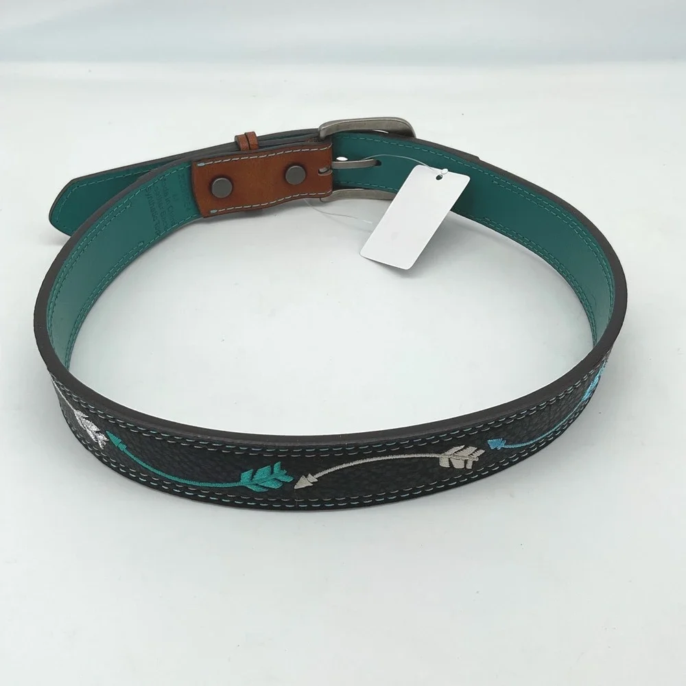 Catchfly‎ Studio Kids Leather Belt Turquoise Arrow Embroidery Size M